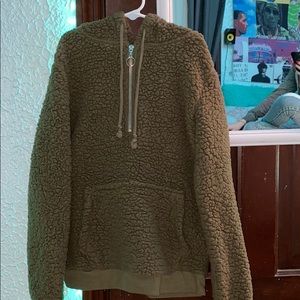 fluffy green zip up hoodie